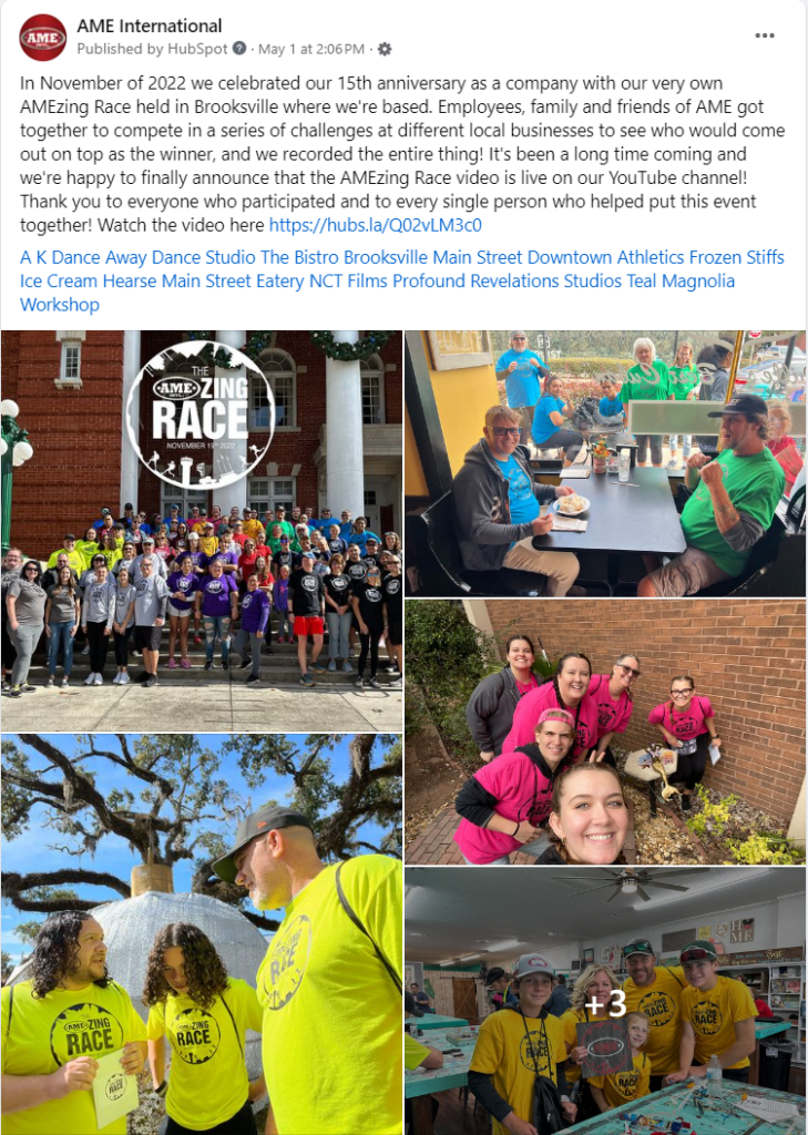 Facebook post about the AMEzing Race in Brooksville, Florida.